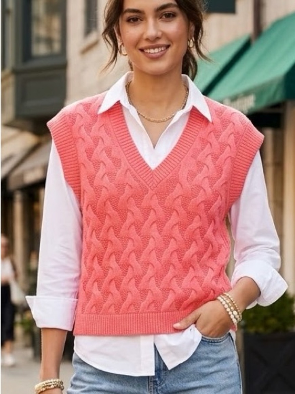 Women’s Cable Knit V‑Neck Sweater Vest